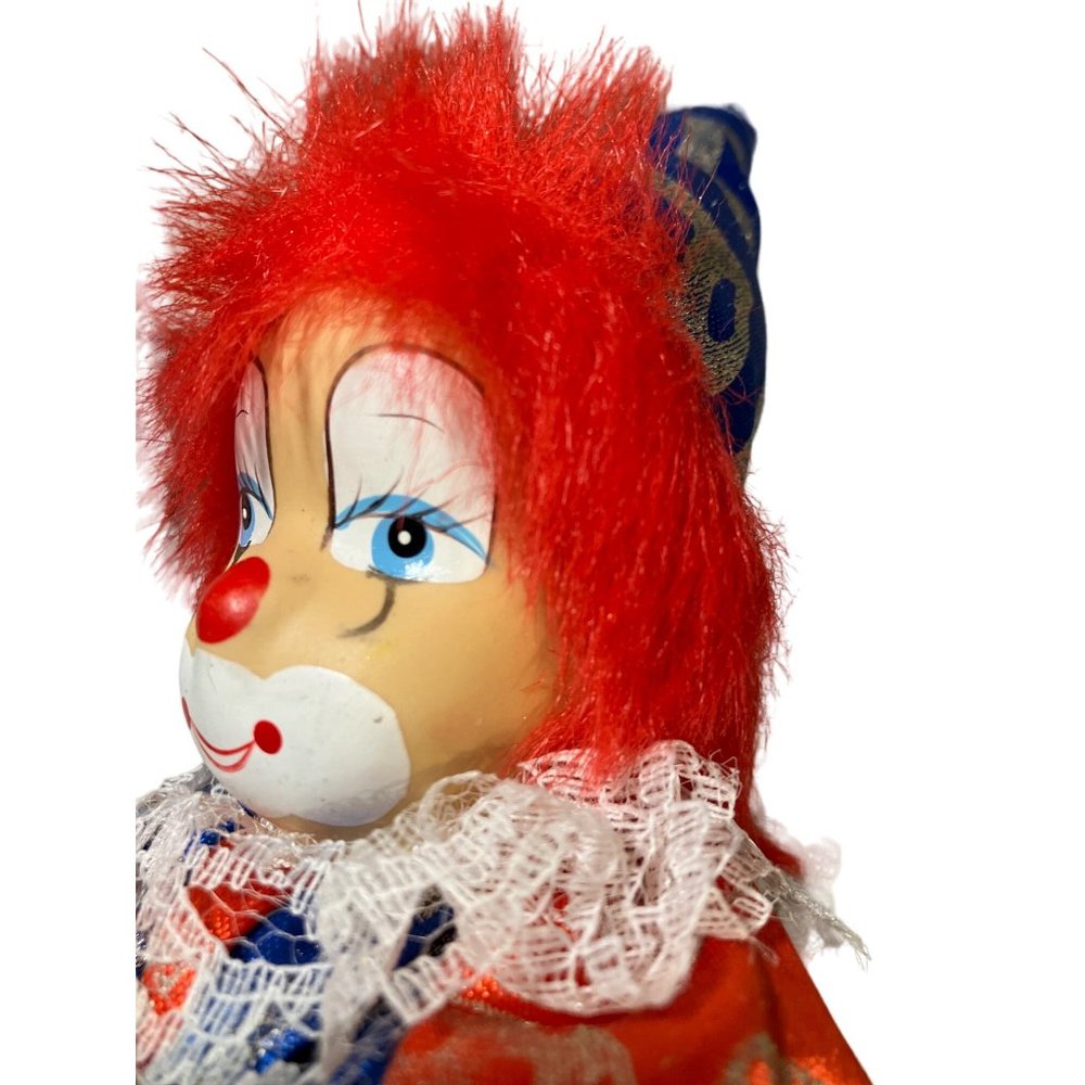 Clown Doll with Red Hair and red/ blue outfit - Picture 10 of 16